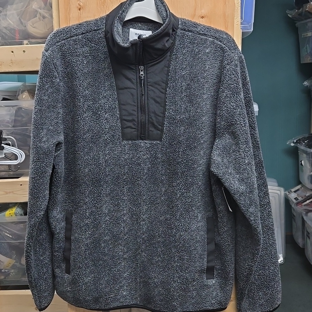Old Navy Size XL Dark Grey/Black Fleece 1/4 Zip Pullover Sweater